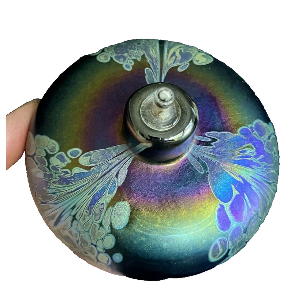 1986 Rudin Brian Maytum Studio Oil Candle Hand Blown Art Glass Iridescent 4"x2.5